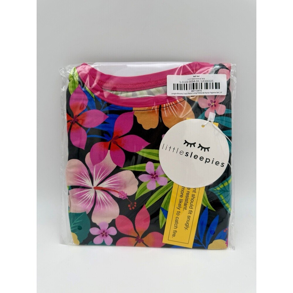 NEW Little Sleepies Jungle Blooms Flowers Pink Black Bamboo Pajama PJ Set 3T